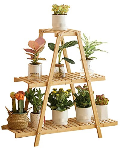 GIZNXBA Blumenständer Fensterbank Bambus Blumenregal Outdoor 3 Etagen 8 Topfblumenhalter Blumentreppe Pflanzentreppe Für Balkon Garten Triangle Blumenbank Wohnzimmer