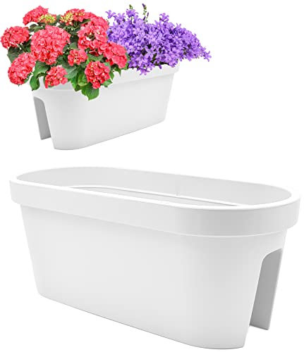 Stephans Möbelbörse Balkon Geländer Blumenkasten, Geländertopf, Balkonkasten, Blumentopf, Blumenkübel, Pflanztopf Railing oval 59x26cm (Weiß)