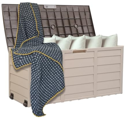 VINGLI 75 Gallon Outdoor Storage Box, Patio Deck Box Furniture with Lockable Design, Plastic Storage Containers with Lid for Garden | Pool | Balcony | Yard (Coffee)