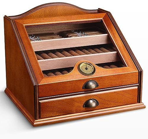 GYORI Luxury Cigar Display Cabinets Beveled Humidor with Glass Window Cedar Wood Cigar Aging Storage Box Cigar Smoking Accessories