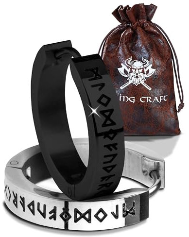 VIKING CRAFT Wikinger Ohrringe für Männer - 2,0cm Edelstahl Herren Schmuck Schwarz-Silber mit Runen - Keltische Earrings, Vikings Fanartikel, Wikinger Geschenke