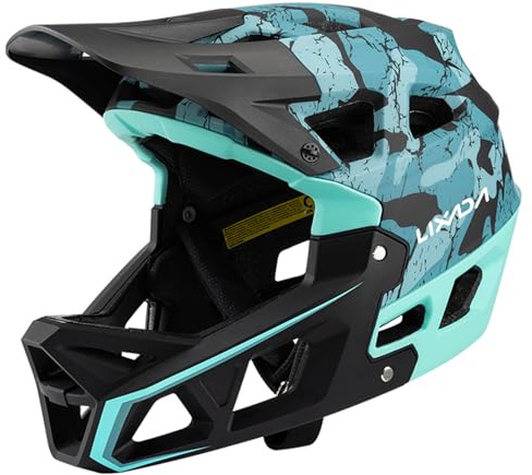 Lixada Adult Bike Helmet, Full Face Mountain Bike Helmet Lightweight Bicycle Helmet with Pads & Visor, Comfort Cycling Helmet Racing Downhill MTB Helmet for Men Women