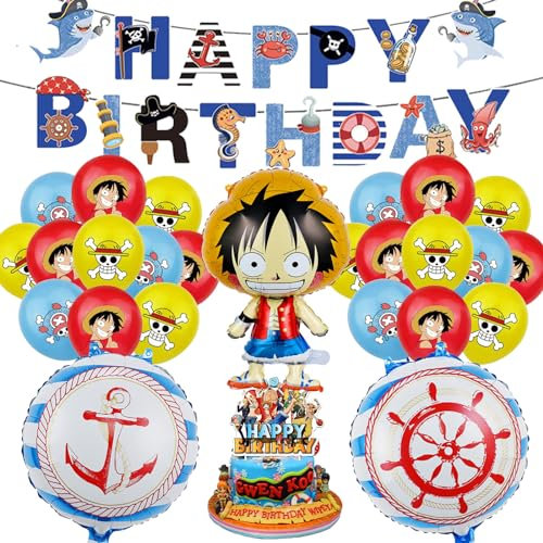 Mizijia 20 Stück One Piec Geburtstagsdeko Junge, One Piec Geburtstag Party Set, Luftballons Geburtstag Set, Kindergeburtstag Ballons Set, Party Deko Set für Kinder