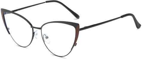 LJCZKA Blått kattöga ljusglasögon för kvinnor, glasögon med blått ljusfilter i metall för dator och herr, Svart, röd, M