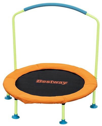 Bestway WonderJump Trampoline for Toddlers and Kids, 3ft Foldable Mini Indoor Trampoline with Handlebar, Soft Foam Grip, Non-Slip Foot Pads