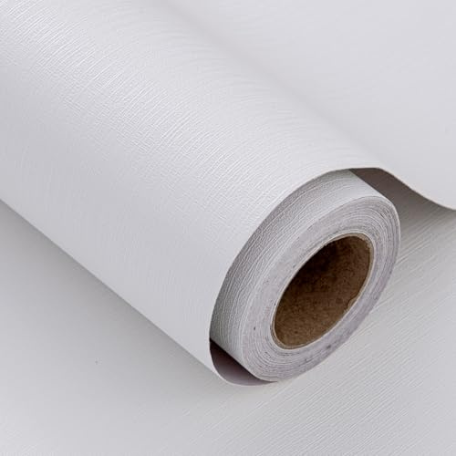 HyunHome White Grasscloth Wallpaper Peel and Stick Fabric Linen Textured 24x394 Classic Faux Grassweave Upgraded Thick Self-Adhesive Neutral Contact Paper Vinyl Film Liner Roll for Home Use