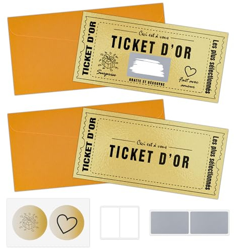 2 Pièces Carte à gratter Golden ticket à gratter Ticket d'or Carte Cadeau Surprise Personnalisable Idéal Anniversaire, Saint-Valentin-Cadeau EVJF Départ Retraite Cadeau Couple Annonce Anniversaire Or