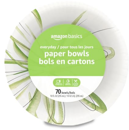 Amazon Basics Everyday Paper Bowls, 10 Oz, Disposable, 70 Count, White, Packaging May Vary
