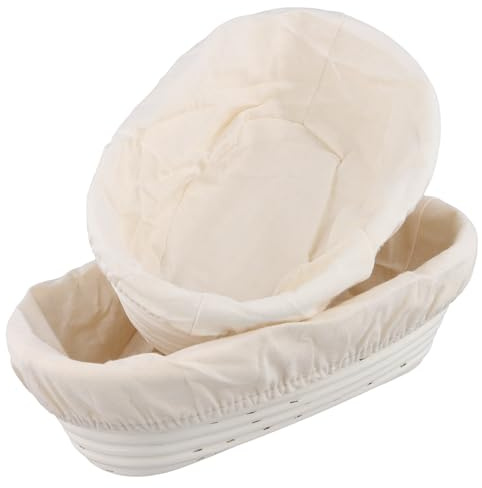 SINJEUN Juego de 2 cestas de fermentación ovaladas de 25 cm y 28 cm, de ratán con paño de lino para pan, cocina, panadería