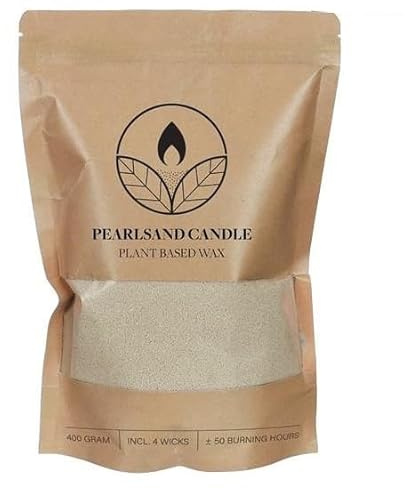 Pärlvax med vekar, vaxgranulat, ljustillverkningsset, 400 g ljusvaxpärlor + 4 bomullsvekar (jasmin)