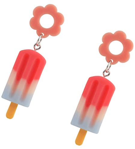 BESPORTBLE Boucles D’oreilles Pendantes Couleur Crème Glacée En Résine, Légères Et Uniques, Pour Femmes Et Adolescentes, Bijoux D’oreilles Estivaux, Accessoire Mode Original, a Rouge