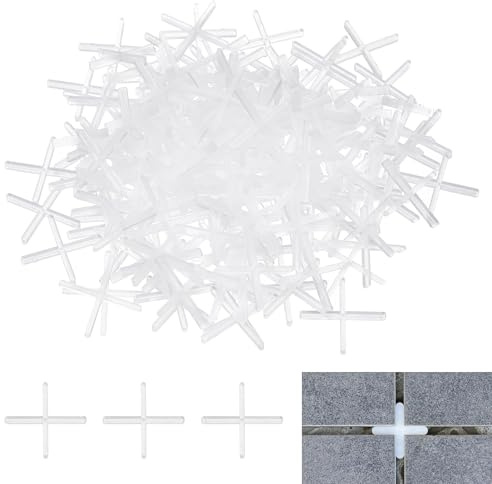 sourcing map Distanziatori per piastrelle, a forma di croce, da 1,5 mm, per pareti e pavimenti, per installazione di piastrelle in ceramica, 600 pezzi (plastica, bianco)