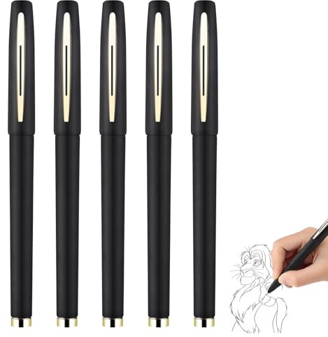 Pens Black Ink, 5 PCS Black Ink Rollerball Pens 1.0mm Ballpoint Pens, Gel Pen Writing Pen for Writing Drawing Notes Taking School Office for Home Company School Office Business