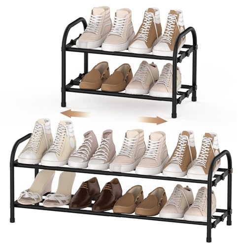 Étagère à Chaussures 2 Niveaux, Extensible Shoe Rack pour 4-8 Paires Shoes
