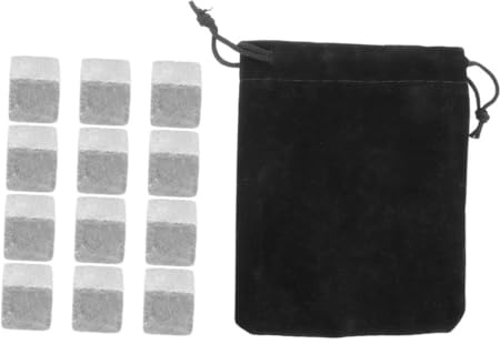 WEKADRIN Pietre Refrigeranti per Whisky e Vino in Marmo Riutilizzabili 12 Pezzi Sacchetto in Velluto Cubetti di Ghiaccio in Pietra per Bevande a Raffreddamento Rapido per Feste e Bar