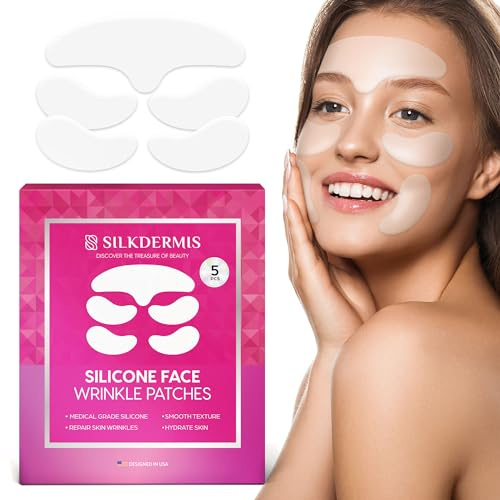 Silicone Face and Forehead Wrinkle Patches: Facial Wrinkle Patch for overnight and Smile Line and Under Eye Patches Forehead Wrinkle Treatment (White(5pcs x 1pack))