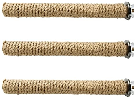 3 PCS Natural Wood & Rope Bird Perches for Cage, Textured Surface Parrot Perch Stand with Secure Installation, for Parakeet Cockatiel Budgie Conures Lovebirds Small to Medium Birds