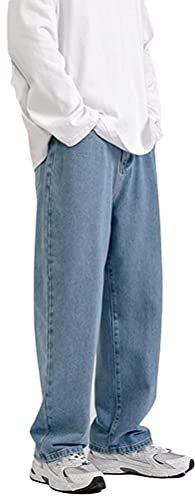 Minetom Straight Fit Jeans Homme Stretch Pantalon Large Élastique Baggy Loose Fit Jogging Denim Pants Streetwear Y4 Bleu S