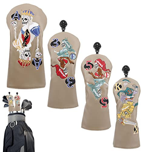 Anloximt Golfschlägerhülle Totenkopf - Stickerei-Golfschläger-Schlägerhauben für Damen - 4-teiliges Stretch-Golfeisen-Abdeckungsset, Golfschlägerkopfabdeckung, passend für die meisten Holzabdeckungen