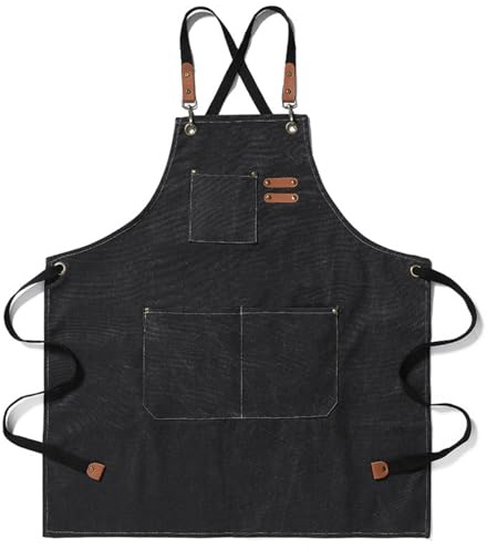 Cosymate Work Canvas Apron with Pockets for Men, Heavy Duty, Resilient, Waterproof, Adjustable Tool Apron for Craft Workshop, Garage, Garden, Black