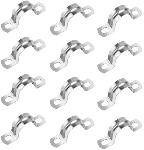 12 Pcs Pipe Strap Clamps, 40mm U Pipe Clamps, 304 Stainless Steel Metal U Brackets, 2 Holes Saddle Clamps, Conduit Clamps, Tube Strap Tension Clips for Water Gas Hose Pipe Clips, 40mm/1.57 Inch