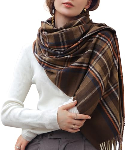 Rayson Sciarpe Donna Invernali Caldo Mantello Tartan lungo Tassel Ispessito Scialle Versione a Media Lunghezza