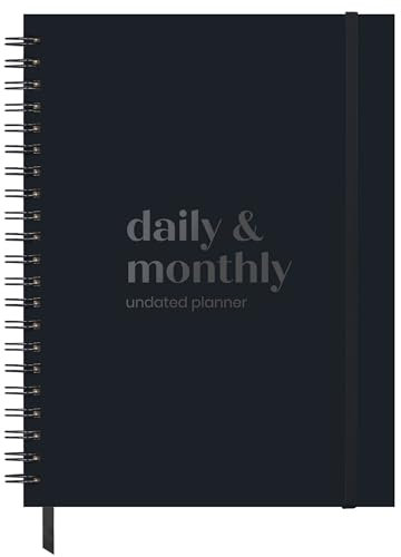 Undated Daily & Monthly Planner 2026-2027 | Hourly Schedule | Large 8.5 x 11 | Daily Work Planner with Full Page Per Day, To Do List, Time Blocking, Black Hardcover Spiral Notebook