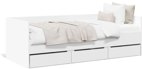 Modern Day Bed with Trundle and Storage Drawers Single Guest Bed Sofa Bed Frame Wooden Cabin Bed with Engineered Wood White 90x190 cm
