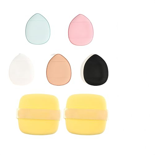 Mini Houppette Doigt 5 Pièces - 2 Bouffées de Poudre et 5 Éponges à Maquillage Douces, Outils Idéaux pour Fond de Teint, Anti-Cernes et Retouches, Application Humide et Sèche Bullet Points: