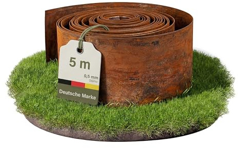 Dönges Rasenkante aus Cortenstahl 5 m - Beeteinfassung aus Metall 14 cm hoch - Einfache Montage - Beetumrandung mit Rostoptik, 0,5mm Dicke