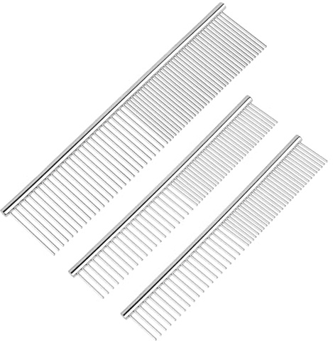 BEVTEE Dog Combs for Grooming Matting, 3 Pack Metal Comb for Pet Cat Greyhound Poodle Doodle, Removing Tangles & Knots, 6.3/7.4