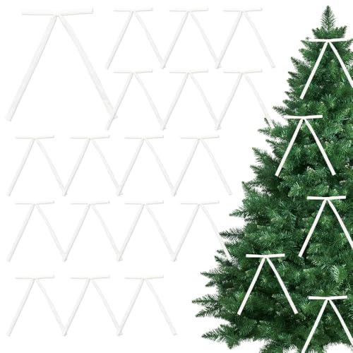 XFSRG 24 Stück Weihnachtsbaumdekoration Festliche Weihnachtsdeko Bögen für Weihnachtsschleifen Glitzer Weihnachtsbaumschleifen Christmasgeschmack (Weiß)