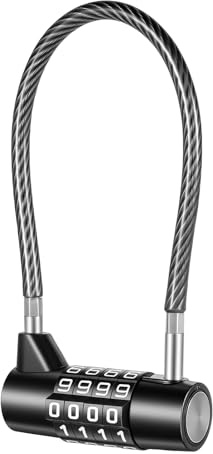Lucchetto con cavo a 4 cifre con combinazione, in acciaio legato di zinco, da 17,8 cm, per armadietti, palestra, cassetta degli attrezzi, custodia, armadio