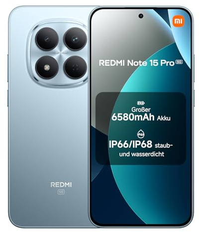 XIAOMI Redmi Note 15 Pro 5G, Smartphone 8+256 GB, Massive 6580mAh Battery, IP66/IP68, New 200MP Camera, 6.83 AMOLED Display, Glacier Blue, Warranty 2 years, Charger Not Included
