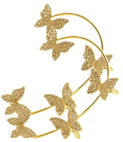 Generico Clip Su Orecchini Donna,Ear Cuff per donne non piercing - Orecchini cingolati avvolgenti a farfalla con strass argento, gioielli senza orecchini penetranti per donne e ragazze