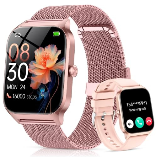 CASCHO Montre Connectée Femme avec Appel Bluetooth, 1.85 HD Smartwatch Femme avec Fréquence Cardiaque/Sommeil/SpO2, 120+ Modes Sportifs, IP68 étanche, Fitness Tracker Watch pour Android iOS-Or Rose