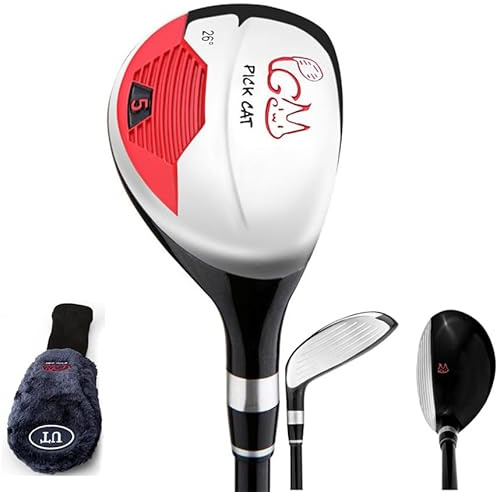 Club de golf de madera #1/#5 para diestros, palo de golf híbrido de hierro de madera para niños y niñas con cubierta para la cabeza (9-12 años, negro (híbrido))