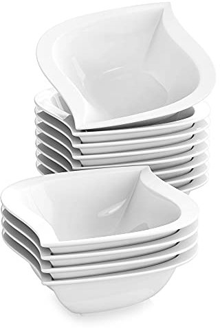 MALACASA, Serie Elvira, 12 TLG. Set CremeWeiß Porzellan Schüssel Salatschüsseln DessertSchälen für 12 Personen