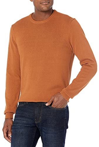 Amazon Essentials Men's Long-Sleeve Crewneck Sweater, 100% Cotton, Big & Tall Options Available, Rust, X-Small