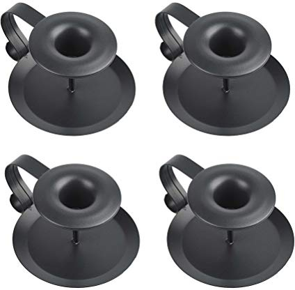 FOCCTS 12.5 * 5.5cm,4 Pcs Candelabros de Hierro Negro Retro con Asa,Sujetavelas,Candelero Decorativo de Estilo Europeo,para Mesa en el día de San Valentín,Navidad,Halloween,Decoración de Bodas
