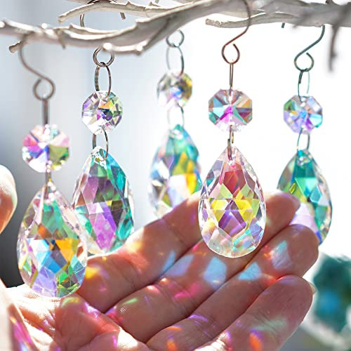 Lot de 20 pendentifs en cristal de lustre attrape-soleil, 38 mm en forme de goutte d'eau colorés, cristaux à suspendre pour lustres