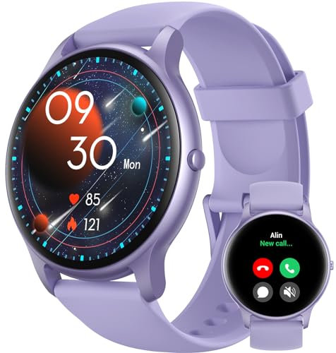 Parsonver Smartwatch Damen Rund mit Telefonfunktion, Armbanduhr Damen mit Herzfrequenz Schlafmonitor, Schrittzähler Uhr mit 100+ Sportmodi, IP68 Wasserdicht Sportuhr Damen für Android iOS, Lila,SPROD1