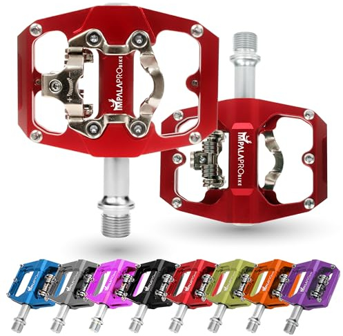 IMPALAPRO - Pédales de Vélo à Double Fonction, Pedales Plates VTT et Pedale VTT Automatique Compatibles avec Le Pedale VTT Shimano SPD - Pedales MTB avec Cales SPD 9/16'' (Rouge)