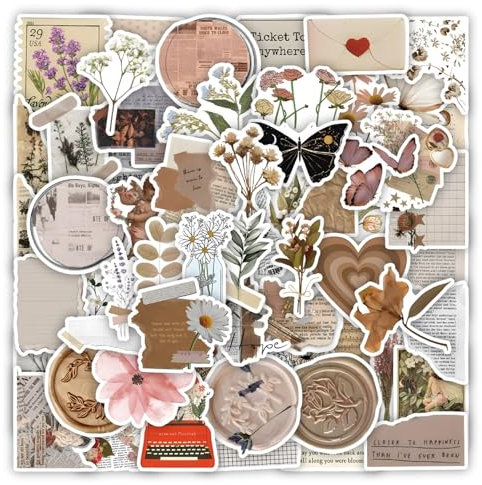 Zhtulck Vintage Sticker, 60 Stücke Aesthetic Aufkleber, Sticker Aesthetic, Boho Aesthetic Stickers Perfekt für Laptop、Gitarre, iPad、Skateboard – Stickers Kollektion (Boho)