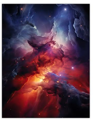 Artery8 Space Nebula Cosmic Landscape Clouds Red and Blue Extra Large XL Wall Art Poster Print