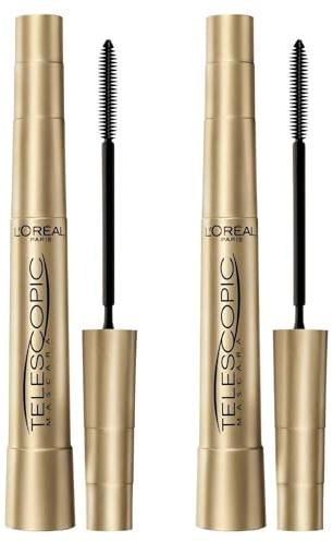 L’Oréal Paris Make-Up Designer Telescopic Black Mascara Allungante con Scovolino Flessibile per Definire Separare Ciglia Senza Grumi Colore Nero - 2 Cosmetici
