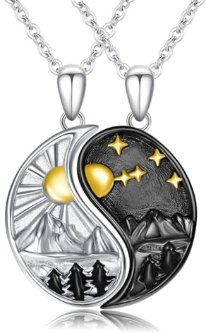 OHAYOO Yin Yang hänge kedja silver 925 vänskapskedja för 2 måne sol hänge Ying Yang smycken presenter för kvinnor kvinnor flickvän män, 22 x 13 mm, Sterlingsilver