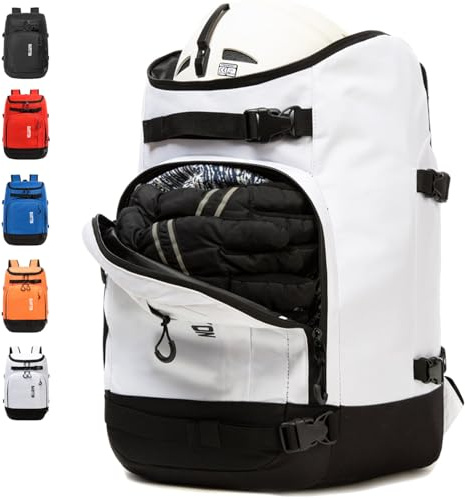 MARITTON Ski Boot Bag - Travel Backpack for Snowboard & Ski Boots, Helmet, Goggles, Gloves, Accessories. (White)