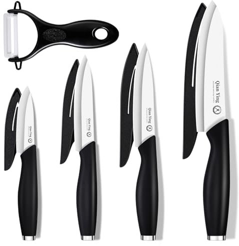Qianying Set 5 Coltelli Ceramica Cucina: Coltelli in Ceramica da Cucina Professionale Coltello Carne Nero