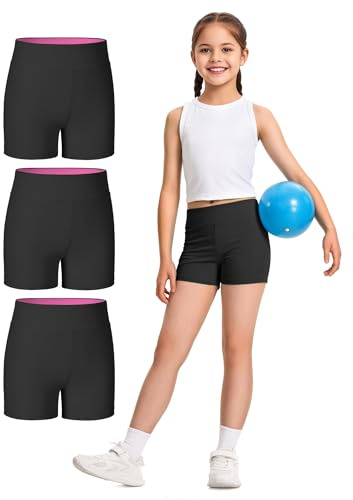 JOCMIC 3 Pack Girls Athletic Shorts Dance Gymnastics Yoga Running for Kids Black 11-12 Years